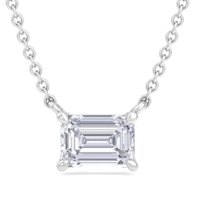 2 Carat Emerald Cut Lab Grown Diamond Solitaire Necklace In 14 Karat White Gold