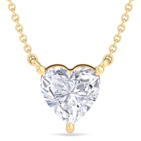 1 1/2 Carat Heart Shape Lab Grown Diamond Solitaire Necklace In 14 Karat Yellow Gold