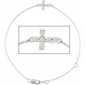 Opal Bracelet With Sideways Cross In Sterling Silver, 7 1/2 Inches