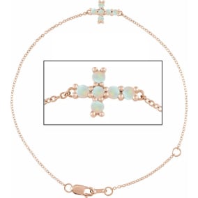 Opal Bracelet With Sideways Cross In 14K Rose Gold, 7 1/2 Inches