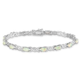 Opal Bracelet With CZ Accents In Sterling Silver, 7 1/2 Inches