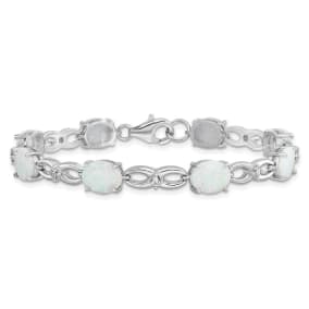 Opal Bracelet With CZ Accents In Sterling Silver, 7 1/4 Inches