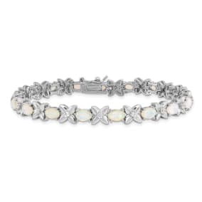 Opal Bracelet With CZ Accents In Sterling Silver, 7 1/4 Inches