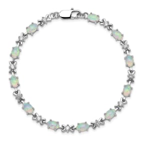 Opal Bracelet With CZ Accents In Sterling Silver, 7 Inches
