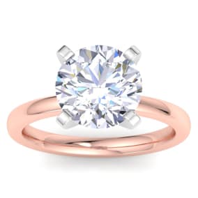 4 Carat Round Shape Lab Grown Diamond Ring In 14K Rose Gold, Solitaire