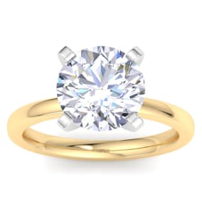 4 Carat Round Shape Lab Grown Diamond Ring In 14K Yellow Gold, Solitaire