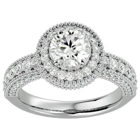 2 1/2 Carat Halo Lab Grown Diamond Engagement Ring In 14 Karat White Gold