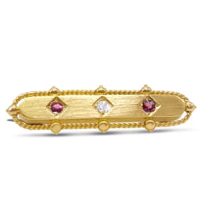 Estate Jewelry 14 Karat Yellow Gold Ruby and Diamond Lapel Pin