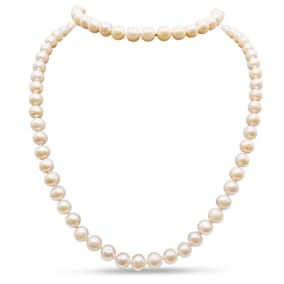 Vintage Estate 14K Yellow Gold Pink and White Pearl Strand Necklace With Diamonds, 36 Inches