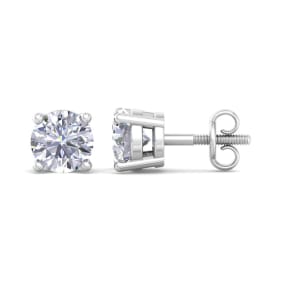 1 Carat Lab Grown Diamond Earrings In 14 Karat White Gold, Basket Setting