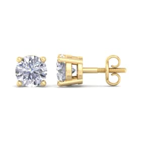 1 Carat Lab Grown Diamond Earrings In 14 Karat Yellow Gold, Basket Setting