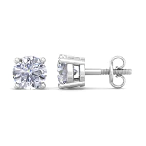 1 1/2 Carat Lab Grown Diamond Earrings In 14 Karat White Gold, Basket Setting