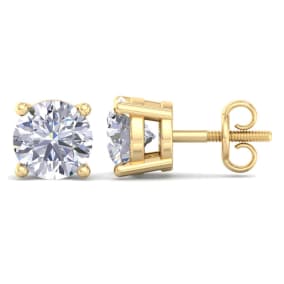 4 Carat Lab Grown Diamond Earrings In 14 Karat Yellow Gold, Basket Setting