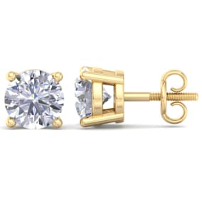 5 Carat Lab Grown Diamond Earrings In 14 Karat Yellow Gold, Basket Setting