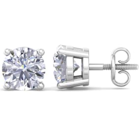 6 Carat Lab Grown Diamond Earrings In 14 Karat White Gold, Basket Setting