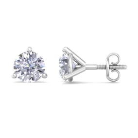 1 Carat Lab Grown Diamond Earrings In 14 Karat White Gold, Martini Setting