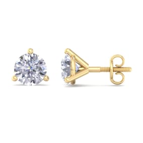 1 Carat Lab Grown Diamond Earrings In 14 Karat Yellow Gold, Martini Setting