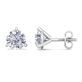 1 1/2 Carat Lab Grown Diamond Earrings In 14 Karat White Gold, Martini Setting