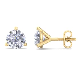 1 1/2 Carat Lab Grown Diamond Earrings In 14 Karat Yellow Gold, Martini Setting