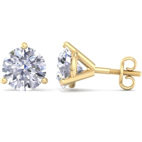 5 Carat Lab Grown Diamond Earrings In 14 Karat Yellow Gold, Martini Setting