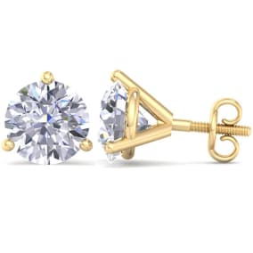 8 Carat Lab Grown Diamond Earrings In 14 Karat Yellow Gold, Martini Setting