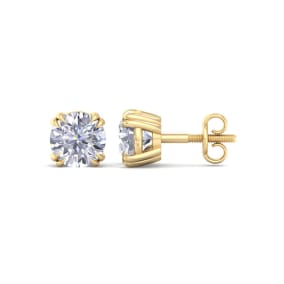 1 Carat Lab Grown Diamond Earrings In 14 Karat Yellow Gold, Double Prong Setting