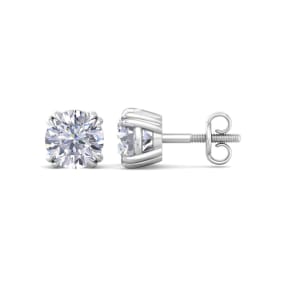 1 1/2 Carat Lab Grown Diamond Earrings In 14 Karat White Gold, Double Prong Setting