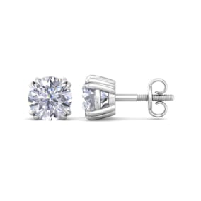 2 Carat Lab Grown Diamond Earrings In 14 Karat White Gold, Double Prong Setting