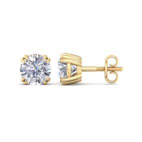 2 Carat Lab Grown Diamond Earrings In 14 Karat Yellow Gold, Double Prong Setting