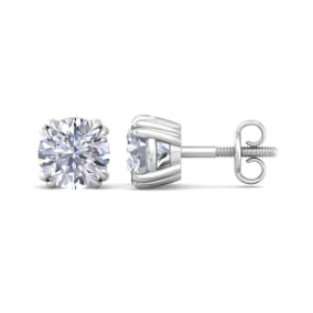 3 Carat Lab Grown Diamond Earrings In 14 Karat White Gold, Double Prong Setting