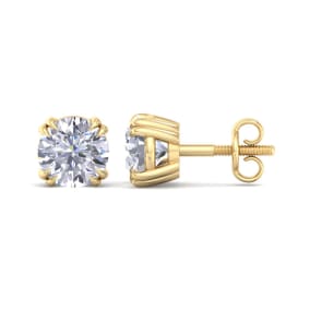 3 Carat Lab Grown Diamond Earrings In 14 Karat Yellow Gold, Double Prong Setting