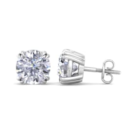 4 Carat Lab Grown Diamond Earrings In 14 Karat White Gold, Double Prong Setting