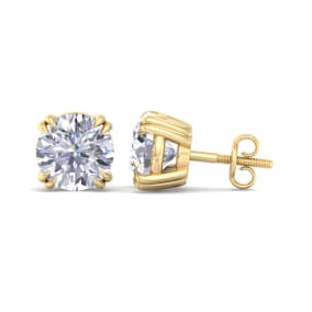 4 Carat Lab Grown Diamond Earrings In 14 Karat Yellow Gold, Double Prong Setting