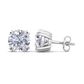 5 Carat Lab Grown Diamond Earrings In 14 Karat White Gold, Double Prong Setting