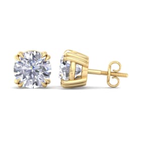 5 Carat Lab Grown Diamond Earrings In 14 Karat Yellow Gold, Double Prong Setting