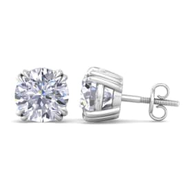 6 Carat Lab Grown Diamond Earrings In 14 Karat White Gold, Double Prong Setting