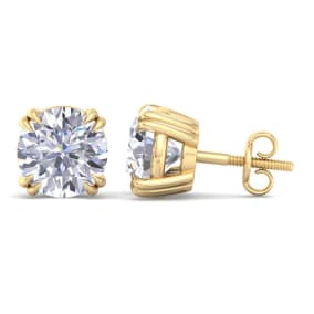 8 Carat Lab Grown Diamond Earrings In 14 Karat Yellow Gold, Double Prong Setting