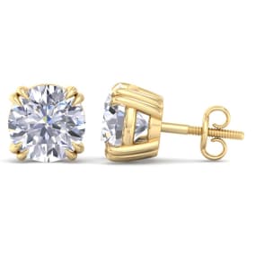 10 Carat Lab Grown Diamond Earrings In 14 Karat Yellow Gold, Double Prong Setting