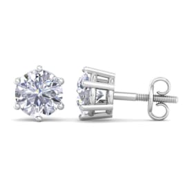 1 1/2 Carat Lab Grown Diamond Earrings In 14 Karat White Gold, 6-Prong Setting