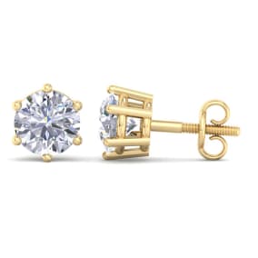 2 Carat Lab Grown Diamond Earrings In 14 Karat Yellow Gold, 6-Prong Setting