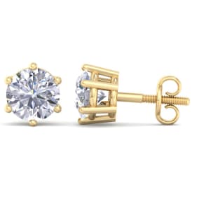 3 Carat Lab Grown Diamond Earrings In 14 Karat Yellow Gold, 6-Prong Setting