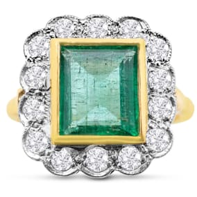 Vintage Estate 18K Yellow Gold 2 3/4 Carat Emerald and Diamond Ring, Size 7