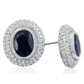 5 1/2ct Sapphire and Diamond Earrings in 14k White Gold