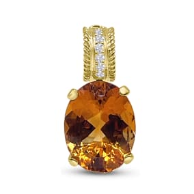 Vintage Estate 18K Yellow Gold Tambetti 22x15MM Oval Golden Quartz Citrine and 1/2 Carat Diamond Omega Enhancer