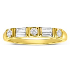 Vintage Estate 18K Yellow Gold 1/2 Carat Round and Baguette Diamond Ring, Size 6.5