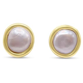 Vintage Estate 18K Yellow Gold Tambetti 14x12MM Pinkish White Pearl Earrings With Omega Backs