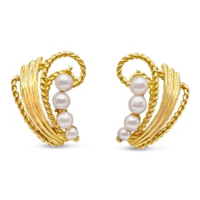 Vintage Estate 14K Yellow Gold Pearl Clip On Earrings With Omega Backs
