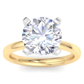 5 Carat Round Shape Lab Grown Diamond Ring In 14K Yellow Gold, Solitaire