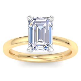 3 Carat Emerald Cut Lab Grown Diamond Ring In 14K Yellow Gold, Solitaire