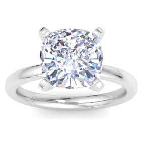 4 Carat Cushion Cut Lab Grown Diamond Ring In 14K White Gold, Solitaire